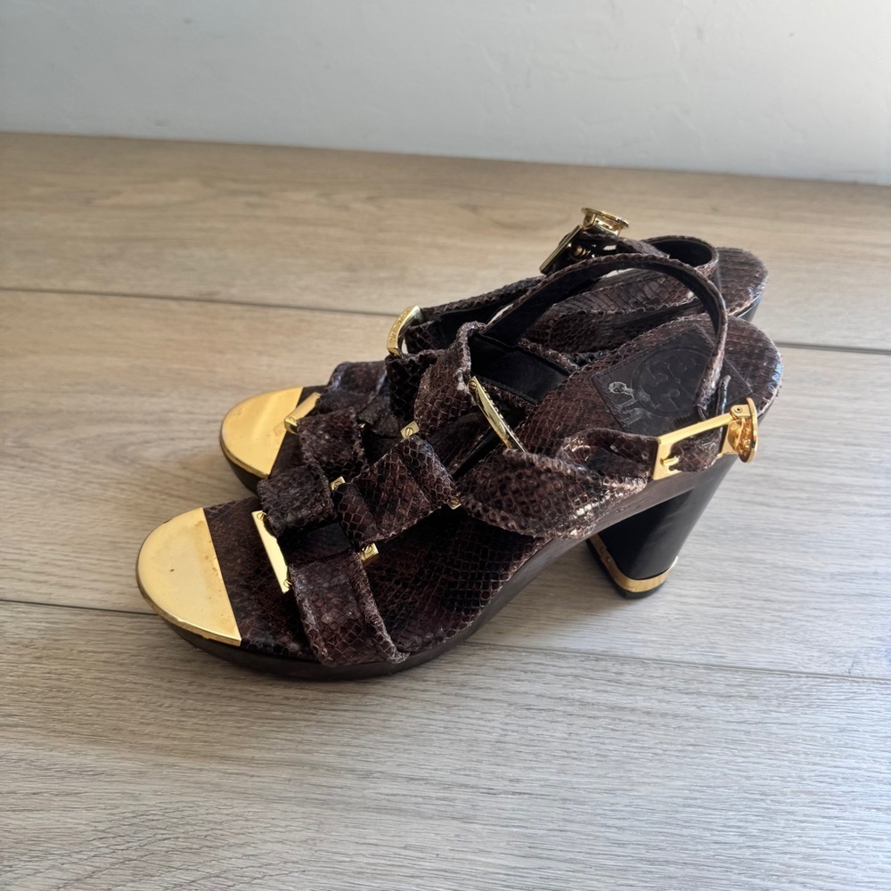 Tory Burch Brown Python Embossed Leather Karmen T… - image 7